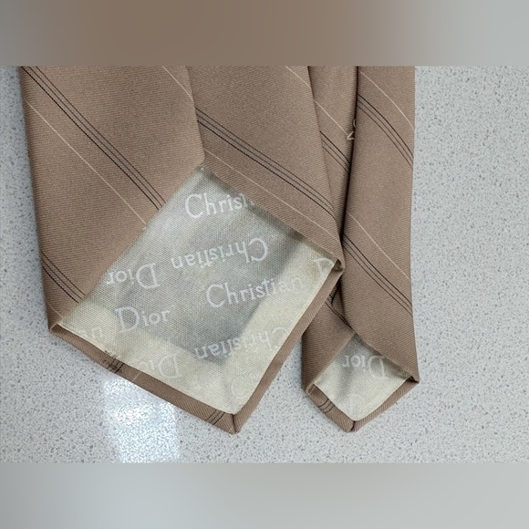 Vintage Christian Dior camel tan subtle monogrammed necktie polyester and silk - Picture 11 of 16